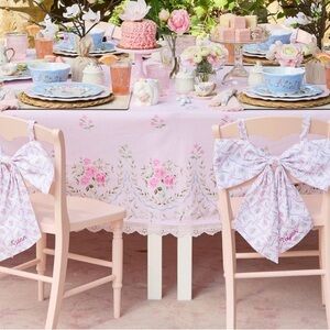 LoveShackFancy & Pottery Barn Pink  Floral Tablecloth – 70” x 90” – 100% Cotton
